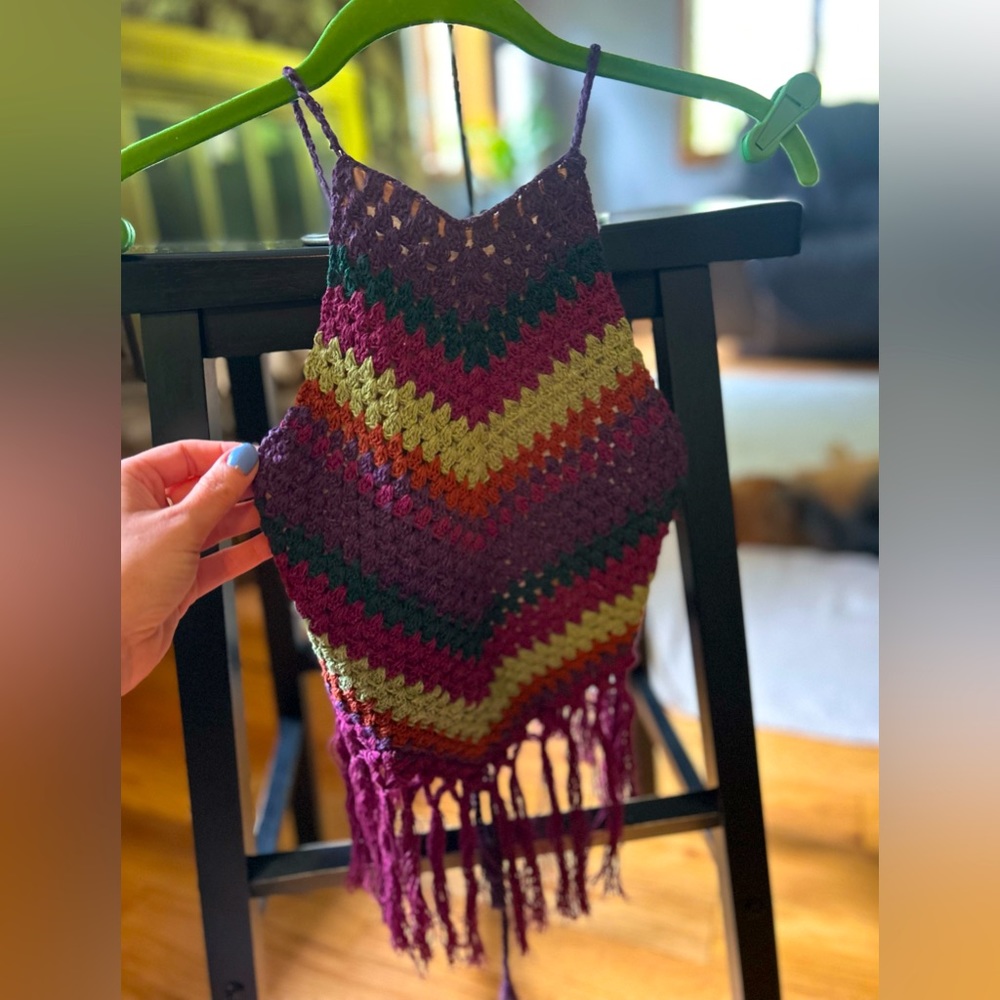 Lakhays crisscross back crochet tank, purple/multicolor, “one size”
